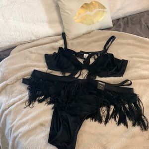 Torrid Black Fringe Bralette and Tanga Pantie Set